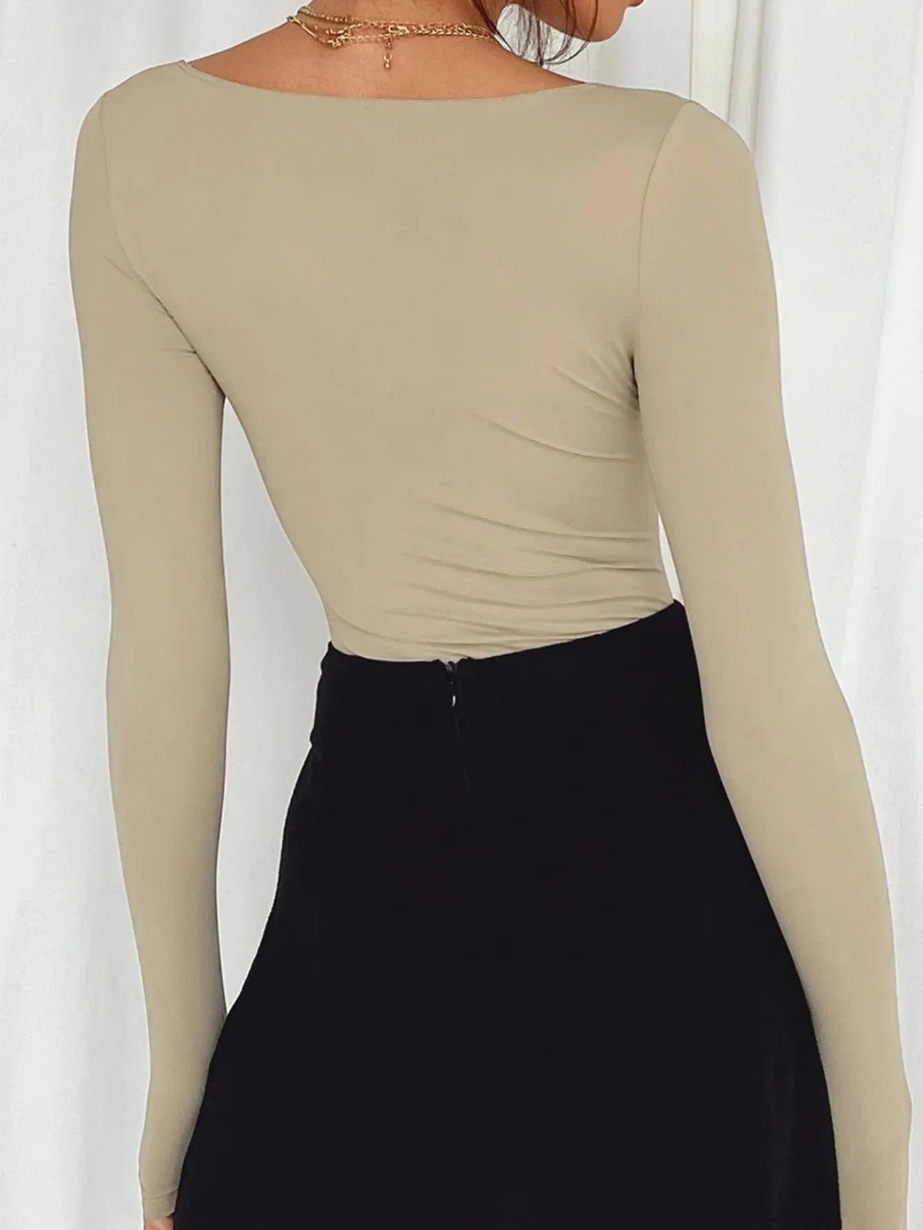 Long Sleeve Scoop Neck Fitted Shirt