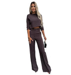 Women's Cropped Top and Wide Leg Pants Set with High Waist