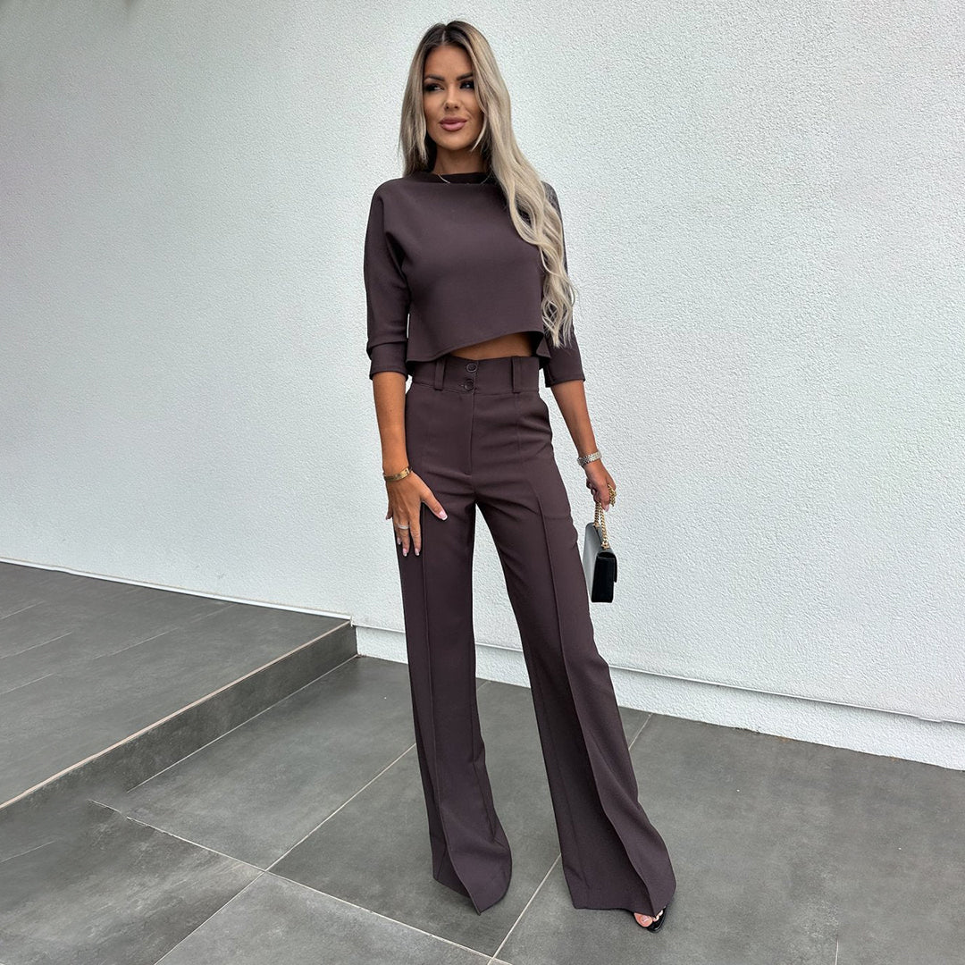 Women's Cropped Top and Wide Leg Pants Set with High Waist