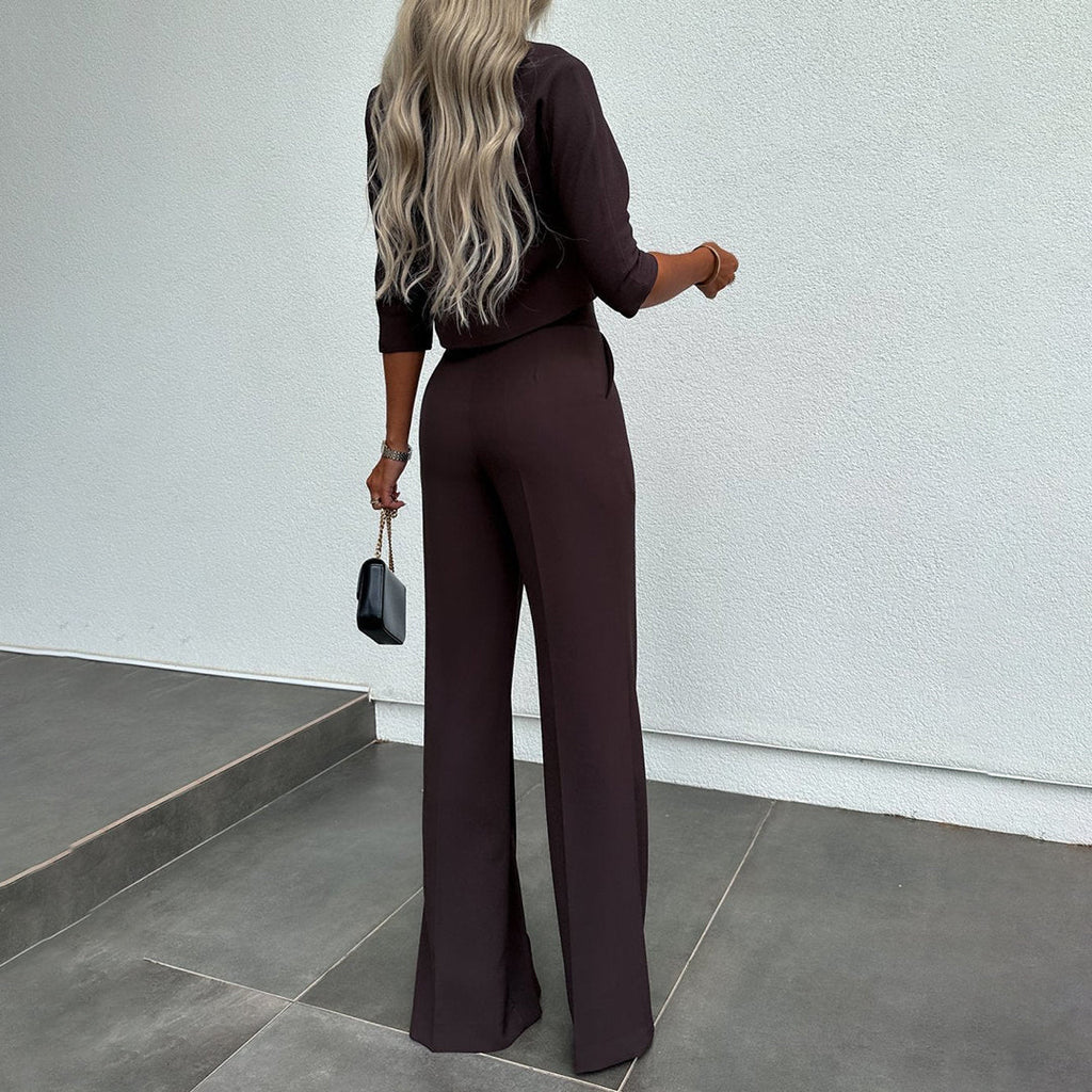 Women's Cropped Top and Wide Leg Pants Set with High Waist