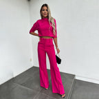 Women's Cropped Top and Wide Leg Pants Set with High Waist