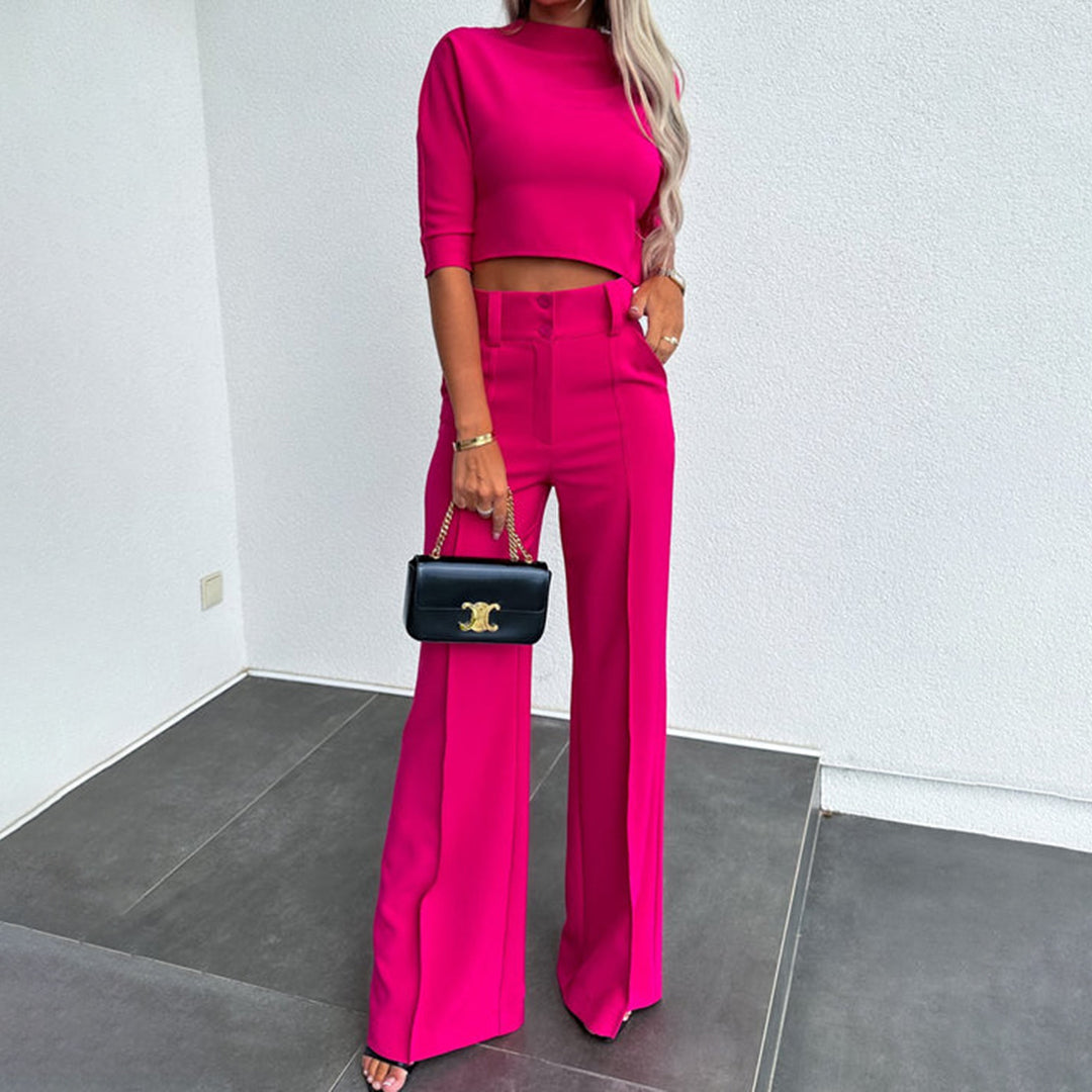 Women's Cropped Top and Wide Leg Pants Set with High Waist