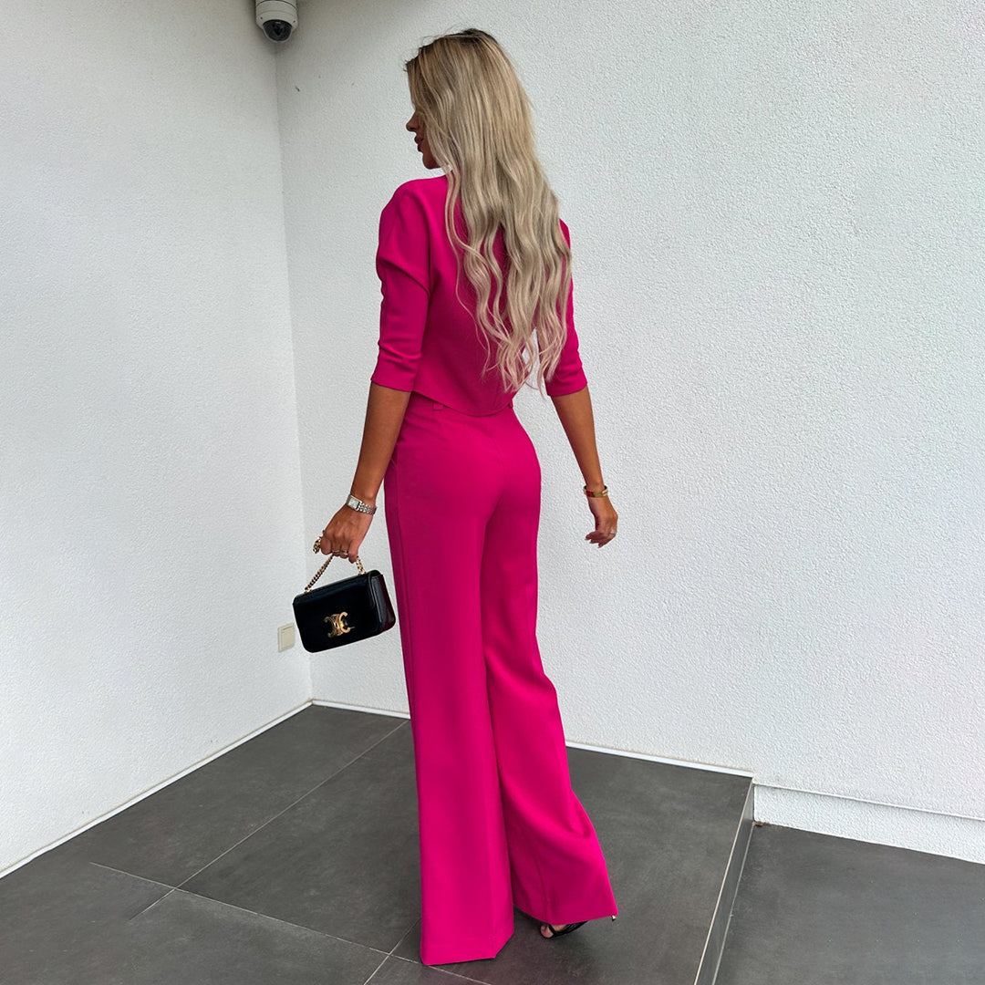Women's Cropped Top and Wide Leg Pants Set with High Waist