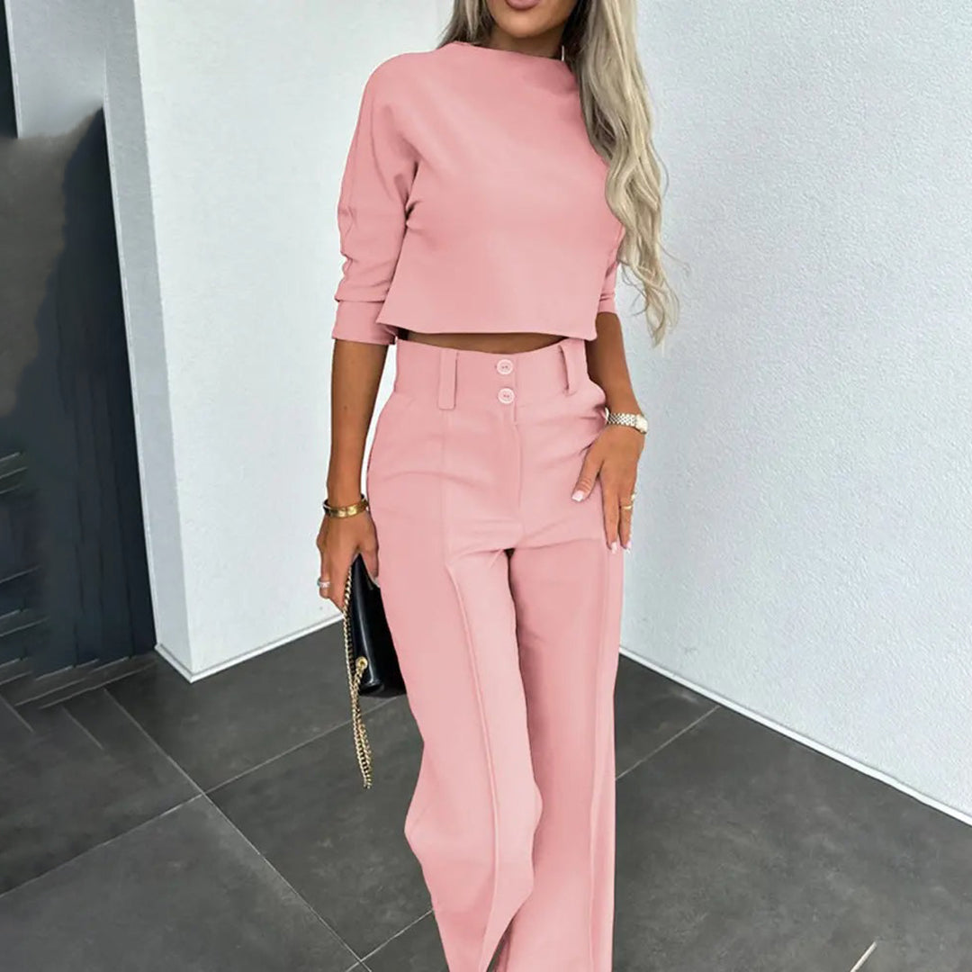 Women's Cropped Top and Wide Leg Pants Set with High Waist