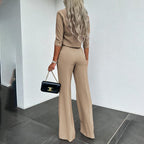 Women's Cropped Top and Wide Leg Pants Set with High Waist